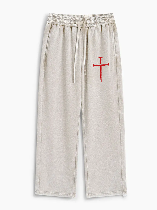 Red Cross Faith Jesus God Christian Washed Sweatpants
