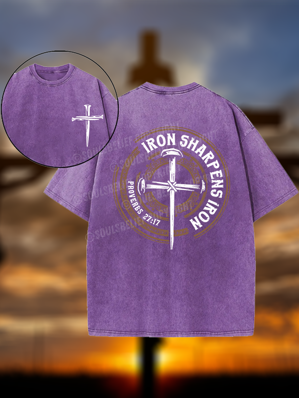 Iron Sharpens Iron - Proverbs 27:17 Christian Washed T-Shirt