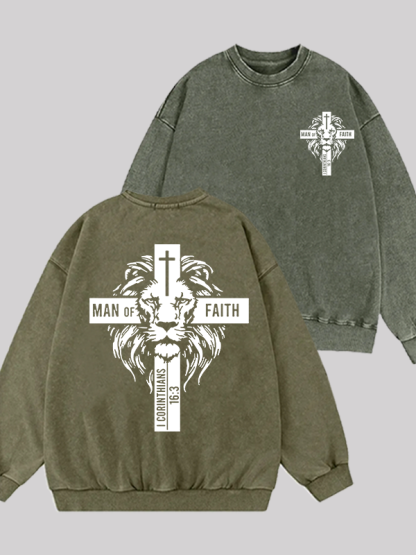 Man of Faith Jesus God Christian Washed Sweatshirt