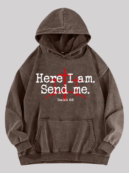 Here I Am Send Me - Bible Verse Isaiah 6:8 Jesus God Christian Washed Hoodie