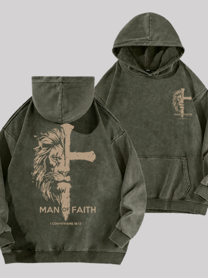 Man of Faith  Jesus God Christian Washed Hoodie