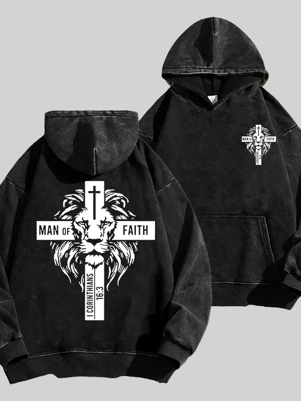 Man of Faith Jesus God Christian Washed Hoodie