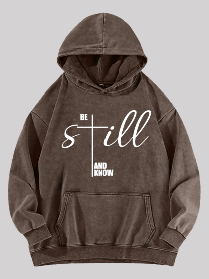 Be Still And Know Cross Jesus God Christian Washed Hoodie
