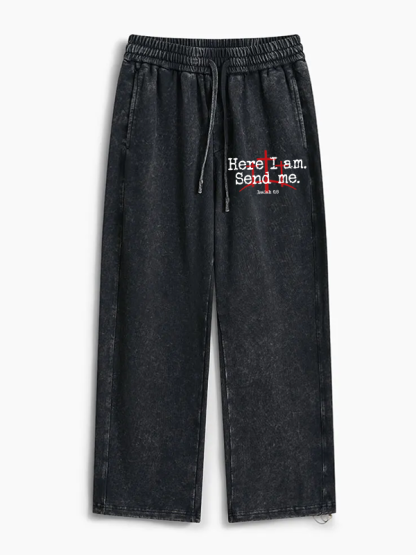 Here I Am Send Me - Bible Verse Isaiah 6:8 Jesus God Christian Washed Sweatpants