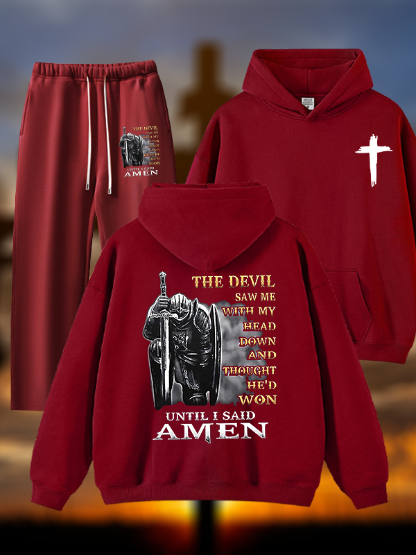 The Devil Saw Me with My Head Down and Thought He'd Won Until I Said Amen  Jesus God Christian Plush Fleece-Lined Hoodie Set