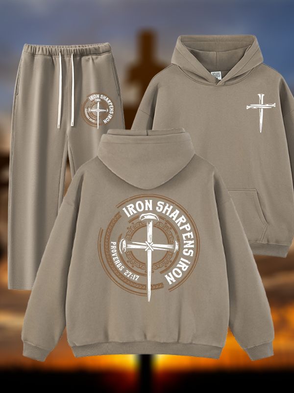 Iron Sharpens Iron - Proverbs 27:17  Jesus God Christian Plush Fleece-Lined Hoodie Set