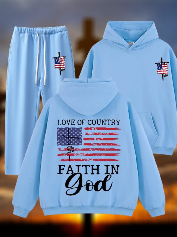 Faith In God Jesus God Christian Plush Fleece-Lined Hoodie Set
