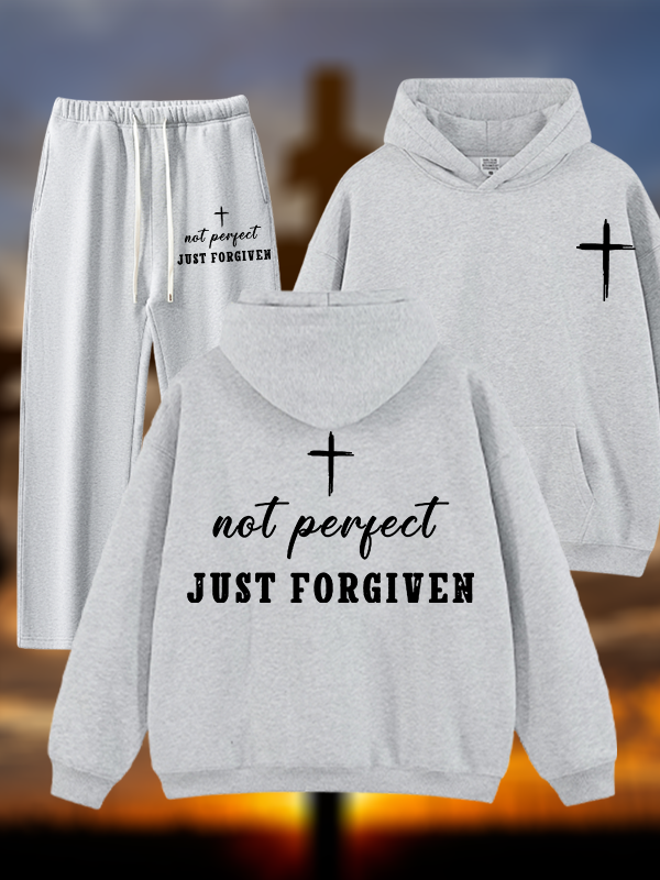 Not Perfect Just Forgiven Jesus God Christian Plush Fleece-Lined Hoodie Set