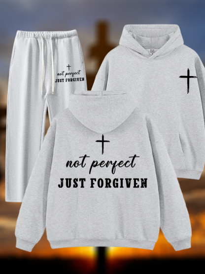 Not Perfect Just Forgiven Jesus God Christian Plush Fleece-Lined Hoodie Set