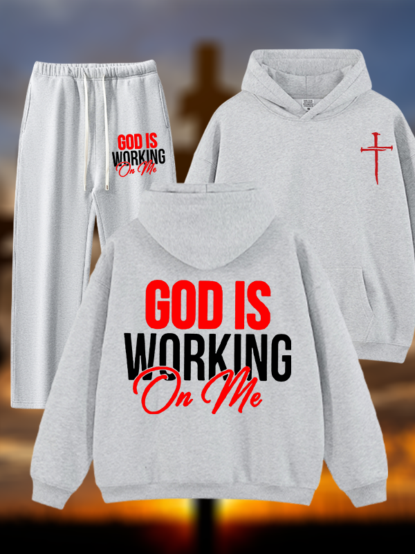 God Is Working On Me  Jesus God Christian Plush Fleece-Lined Hoodie Set