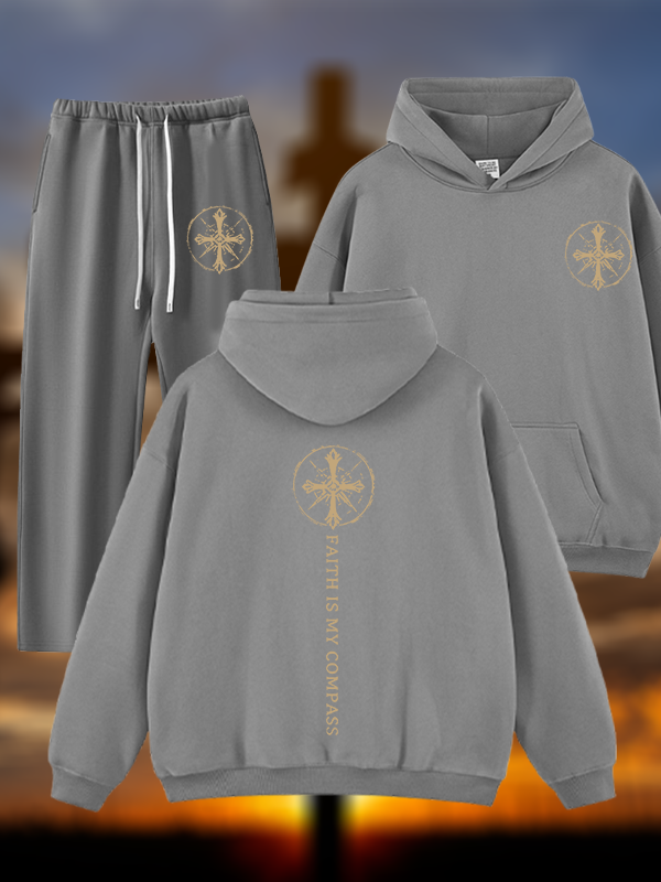 Faith Is My Compass Jesus God Christian Plush Fleece-Lined Hoodie Set