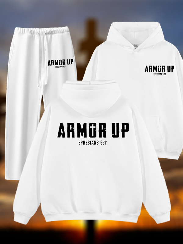 Armor Up Jesus God Christian Plush Fleece-Lined Hoodie Set