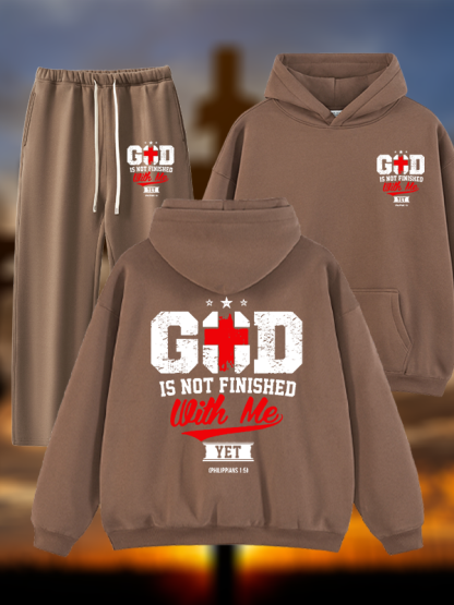 God Is Not Finished With Me Philippians 1:5  Jesus God Christian Plush Fleece-Lined Hoodie Set