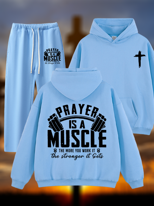 Prayer Is A Muscle Cross  Jesus God Christian Plush Fleece-Lined Hoodie Set