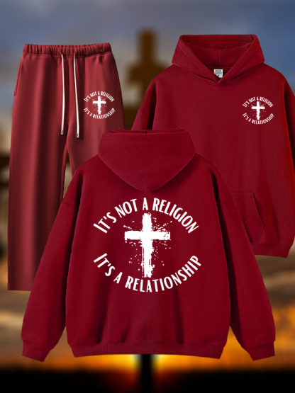It's Not A Religion It's A Relationship Jesus God Christian Plush Fleece-Lined Hoodie Set