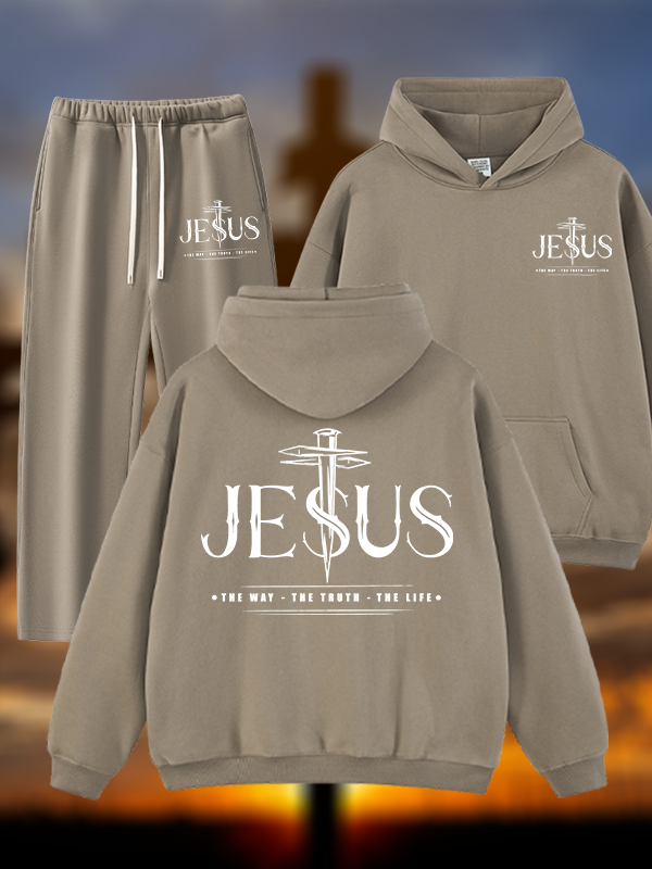 Jesus The Way The Truth The Life Jesus God Christian Plush Fleece-Lined Hoodie Set
