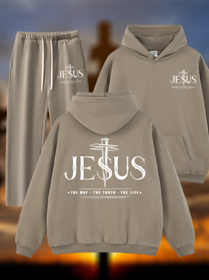 Jesus The Way The Truth The Life Jesus God Christian Plush Fleece-Lined Hoodie Set