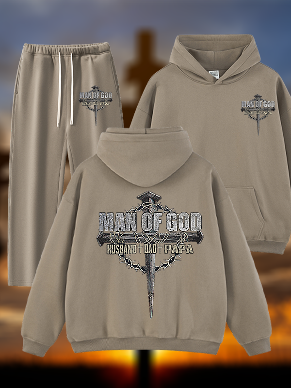 Man Of God Husband Dad PaPa Jesus God Christian Plush Fleece-Lined Hoodie Set
