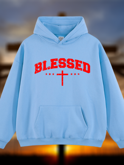 Blessed Cross Jesus God Christian Plush Fleece-Lined Hoodie