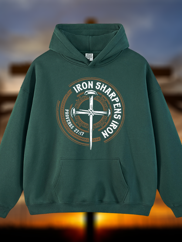 Iron Sharpens Iron - Proverbs 27:17 Jesus God Christian Plush Fleece-Lined Hoodie