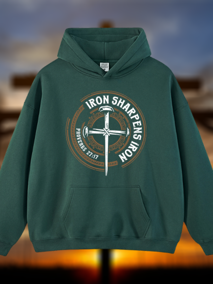 Iron Sharpens Iron - Proverbs 27:17 Jesus God Christian Plush Fleece-Lined Hoodie
