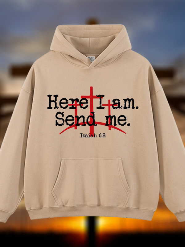 Here I Am Send Me - Bible Verse Isaiah 6:8  Jesus God Christian Plush Fleece-Lined Hoodie