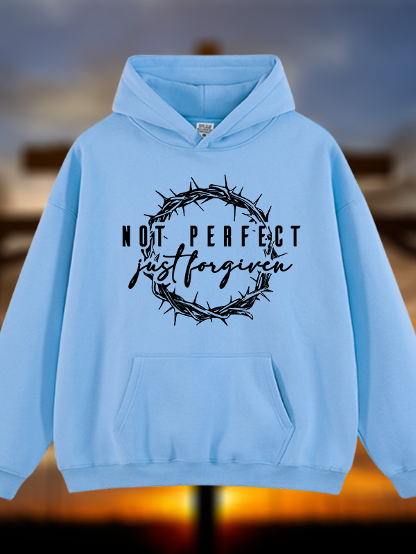 Not Perfect Just Forgiven Religious Jesus God Christian Plush Fleece-Lined Hoodie