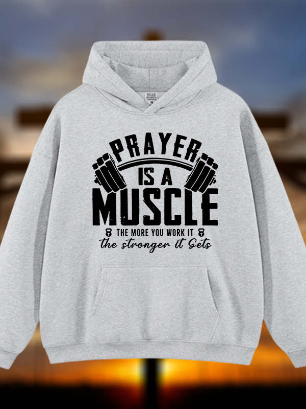 Prayer Is A Muscle Cross Jesus God Christian Plush Fleece-Lined Hoodie