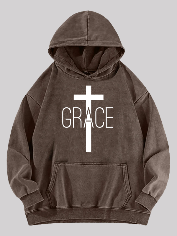 Grace Cross Jesus God Christian Washed Hoodie
