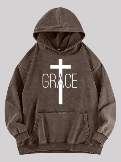 Grace Cross Jesus God Christian Washed Hoodie