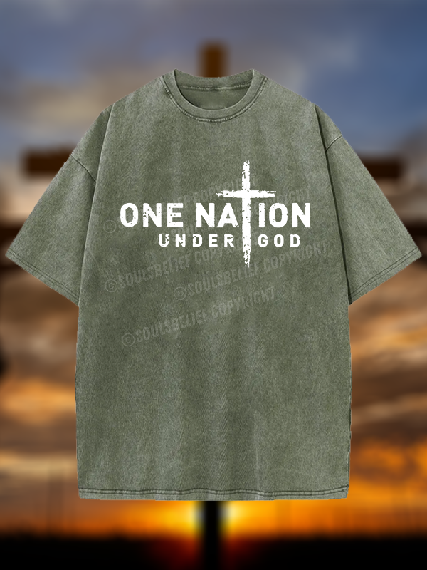 One Nation Under God Cross Christian Washed T-Shirt