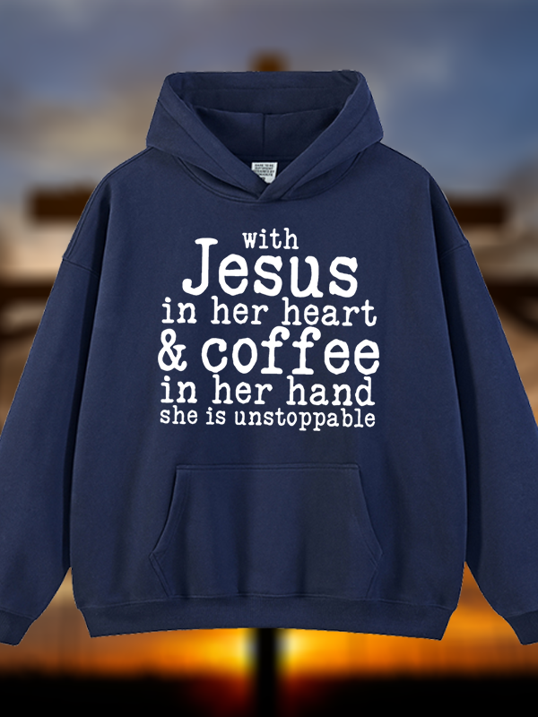 Jesus in her Heart  Jesus God Christian Plush Fleece-Lined Hoodie