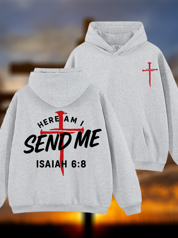 Here Am I Send Me  Jesus God Christian Plush Fleece-Lined Hoodie