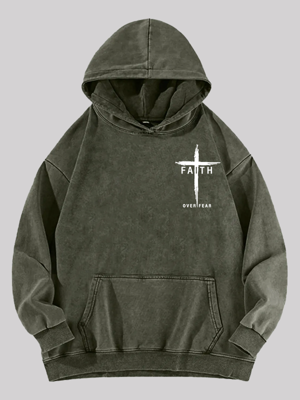 Faith Over Fear Cross Jesus God Christian Washed Hoodie