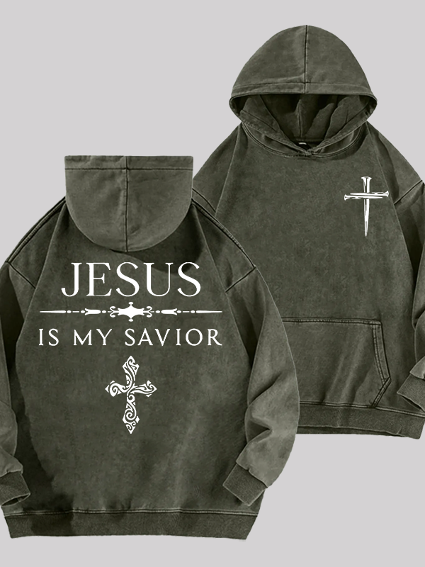 Jesus Is My Savior Jesus God Christian Washed Hoodie