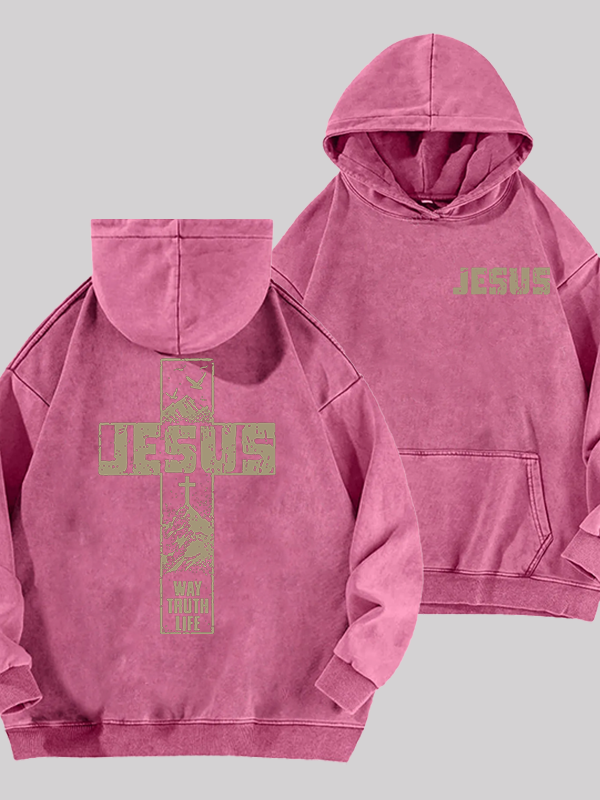 The Way, The Truth, The Life  Jesus God Christian Washed Hoodie
