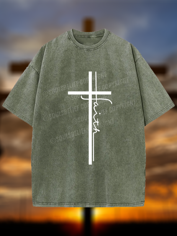 Faith Cross Christian Washed T-Shirt