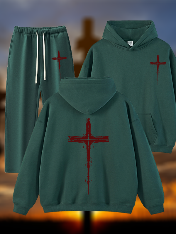 Light of Cross Jesus God Christian Plush Fleece-Lined Hoodie Set