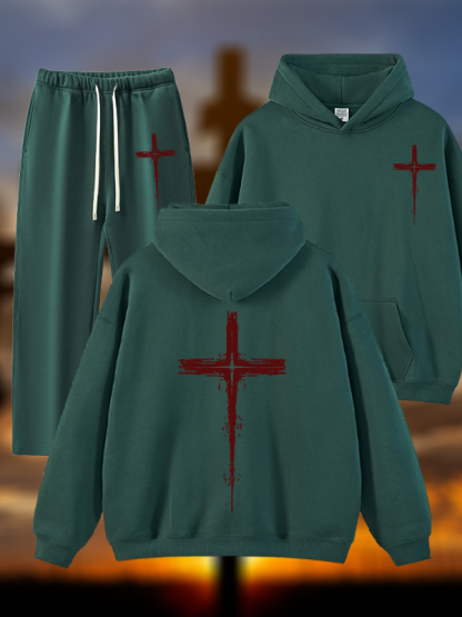 Light of Cross Jesus God Christian Plush Fleece-Lined Hoodie Set