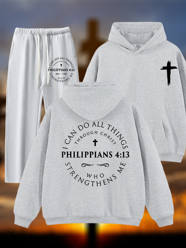 Philippians 4:13 Jesus God Christian Plush Fleece-Lined Hoodie Set