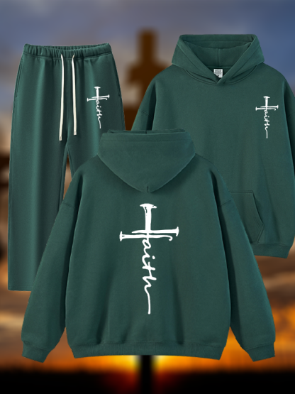 Cross Jesus God Christian Plush Fleece-Lined Hoodie Set
