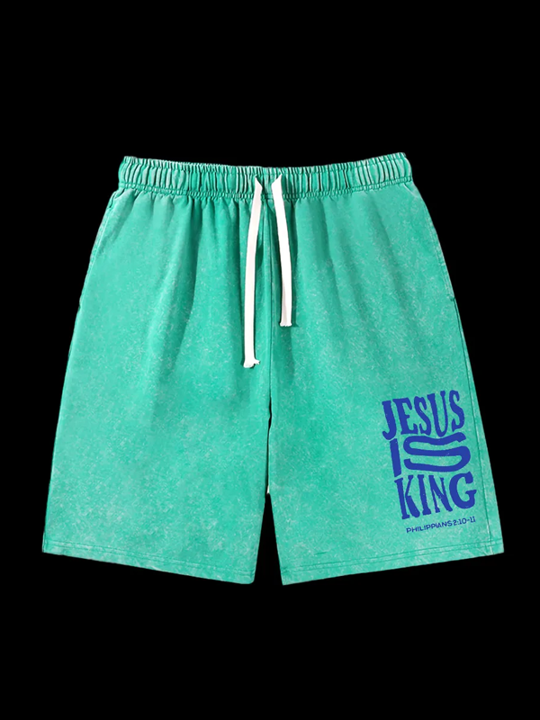 Jesus Is King  Jesus God Christian Washed Shorts