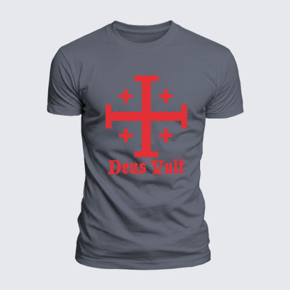 Jerusalem Cross Deus Vult Jesus God Christian  – Luxe Mercerized Interlock Cotton Tee