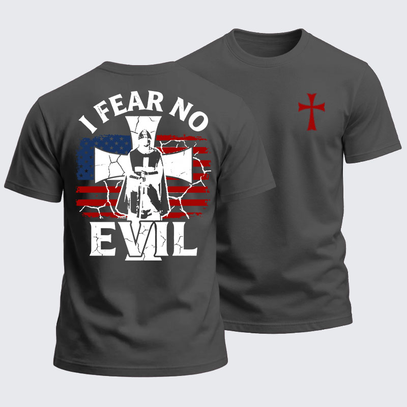 Heavyweight Cotton Tee - I Fear No Evil Knights Templar American Flag