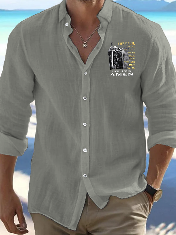 The Devil Saw Me with My Head Down and Thought He'd Won Until I Said Amen Christian Resort Casual Shirt