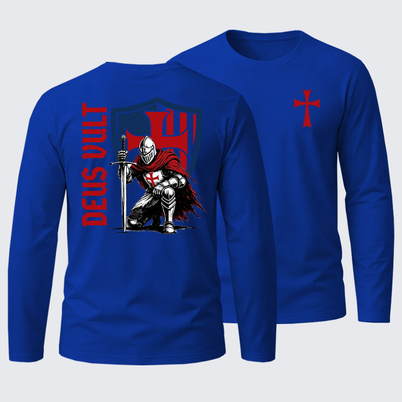 Deus Vult Crusader Shield Templar Cross Cotton Long Sleeve T-Shirt
