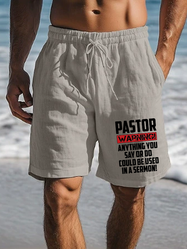 Men's Pastor Warning Anything You Say Or Do Could Be Used In A Sermon Christian Beach Shorts