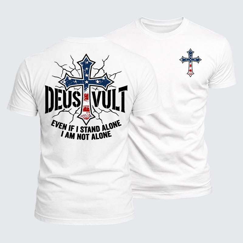 Luxe Mercerized Cotton Tee - Deus Vult Usa Flag Even If I Stand Alone, I Am Not Alone