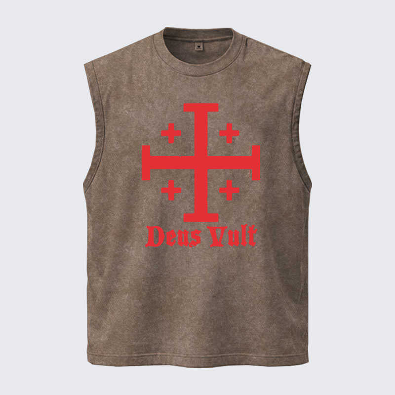 Washed Tank Top - Jerusalem Cross Deus Vult