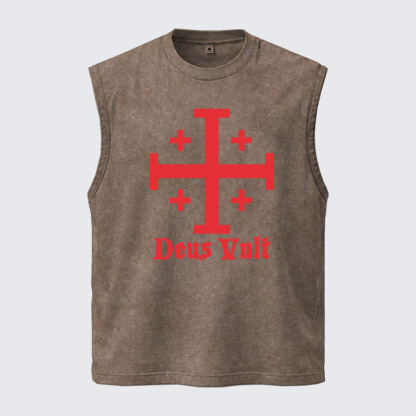 Washed Tank Top - Jerusalem Cross Deus Vult